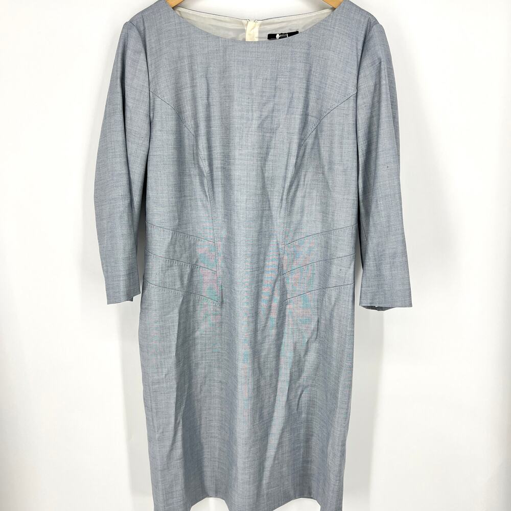 BOSS Hugo Boss Womens Pale Blue Wool Sheath Career Dress ¾ Sleeve U.S. Size 12